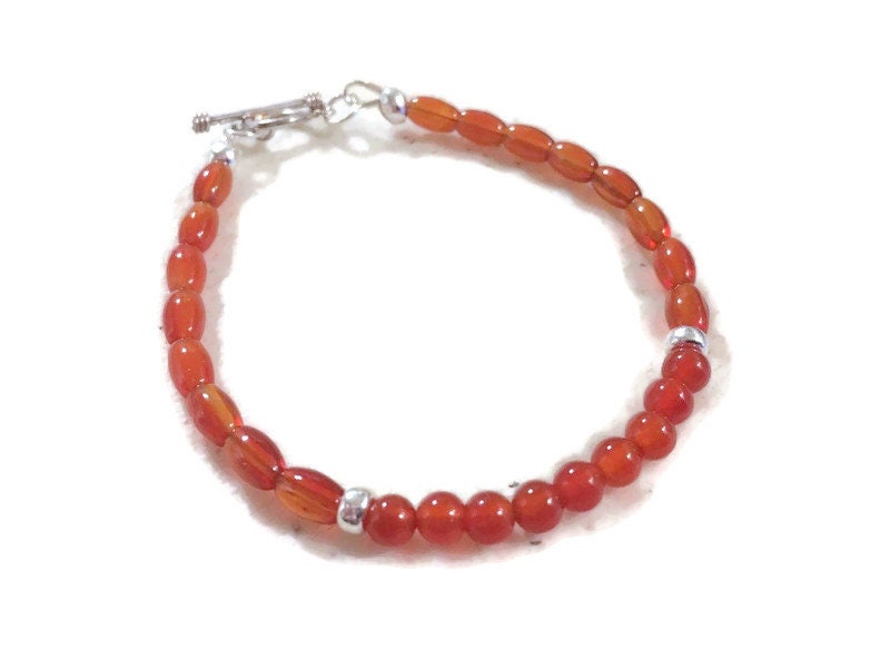 Orange Bracelet - Carnelian Gemstone Jewelry - Sterling Silver Jewellery - Dainty Orange Bracelet - Carnelian Gemstone Jewelry - Sterling Silver Jewellery - Dainty