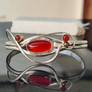 Orange Carnelian Sterling Silver Bangle: Handmade Boho Gemstone Cuff Bracelet Jewelry