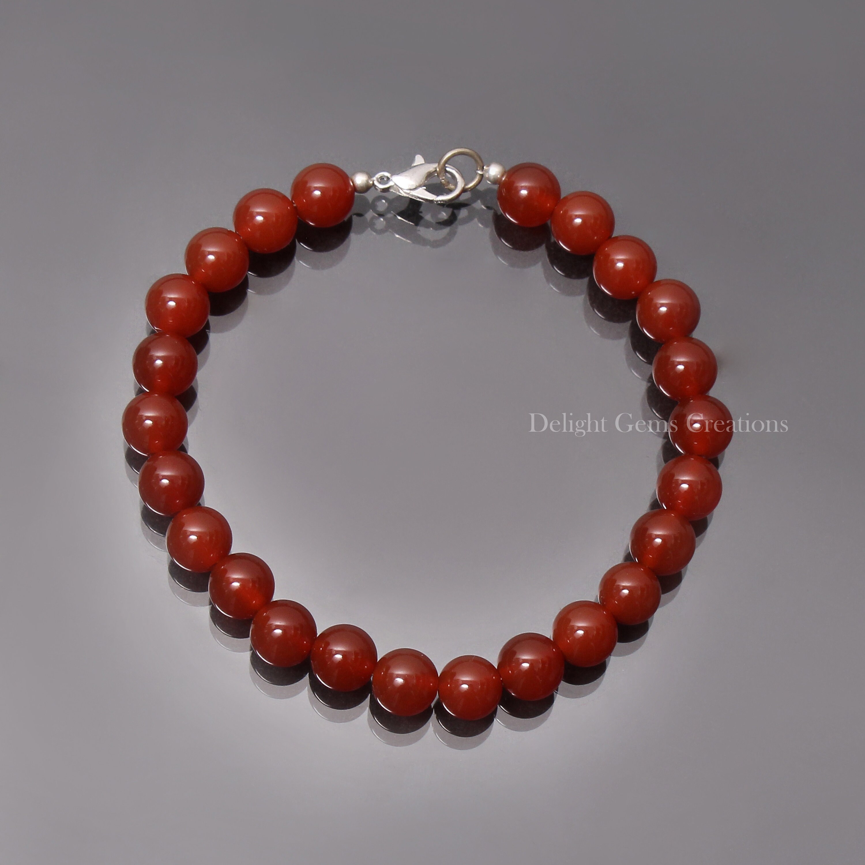 Red Carnelian Beaded Bracelet, 8mm Gemstone Jewelry Red Carnelian Beaded Bracelet, 8mm Gemstone Jewelry