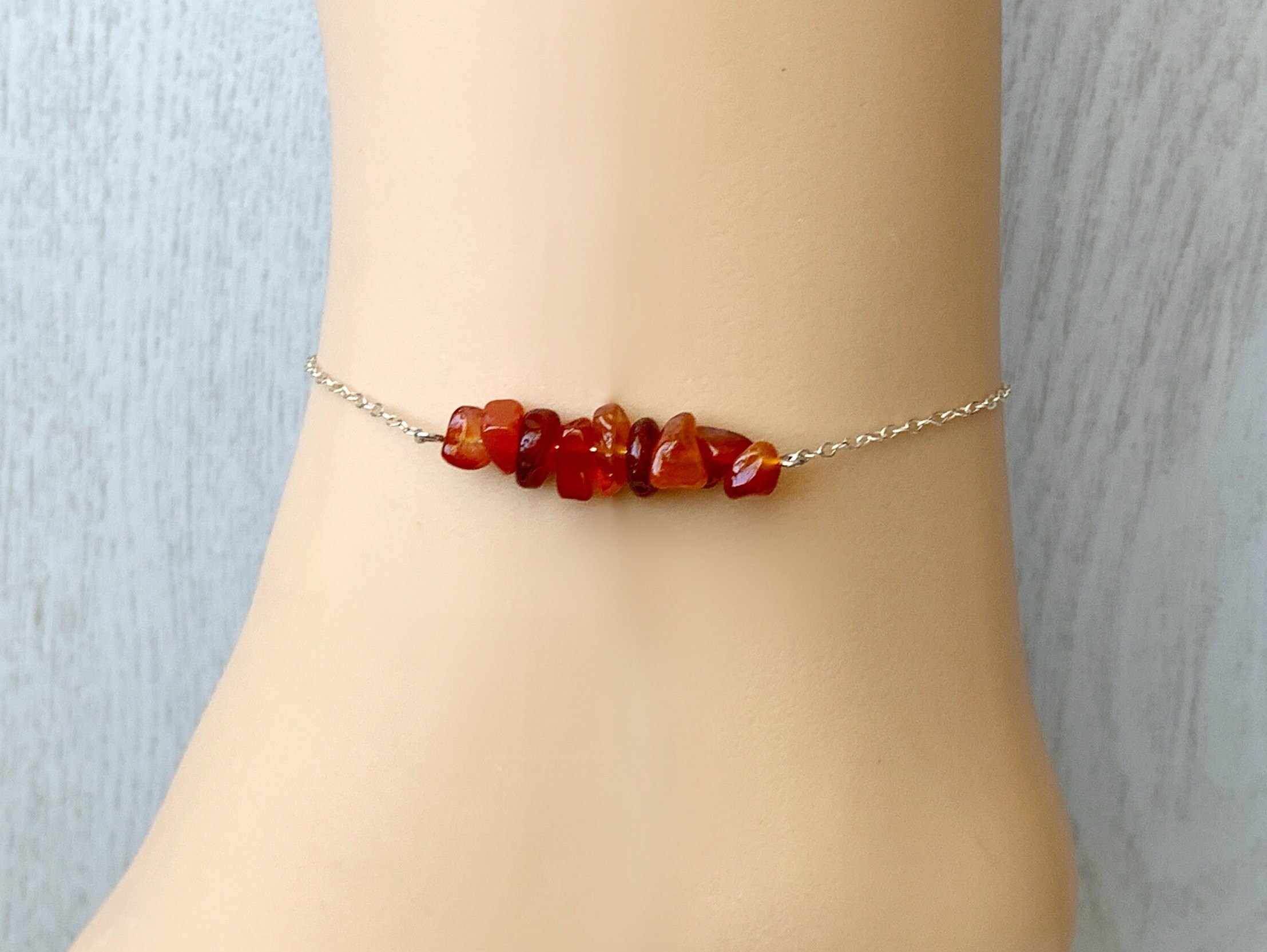 Red Gemstone Ankle Bracelet Sterling Silver Carnelian Jewelry, Carnelian Crystal Anklet, Red Stone Beaded Bracelet, Birthday Gift For Mom Red Gemstone Ankle Bracelet Sterling Silver Carnelian Jewelry, Carnelian Crystal Anklet, Red Stone Beaded Bracelet, Birthday Gift For Mom