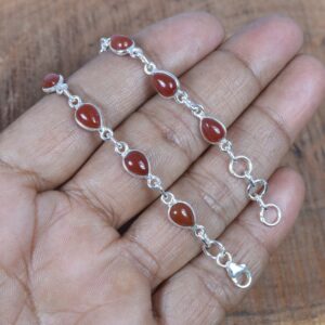 Red Carnelian Sterling Silver Bracelet: Pear Stone Adjustable Jewelry