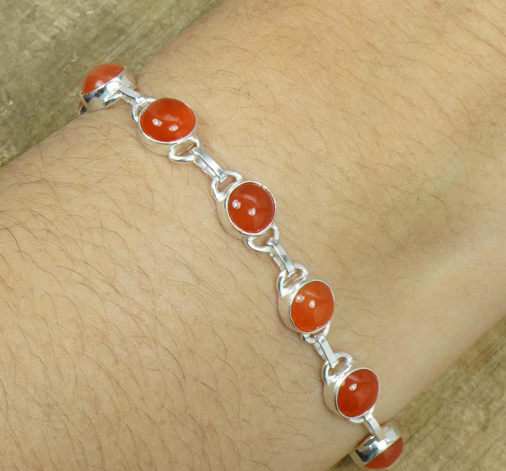 Red Carnelian Sterling Silver Bracelet: Adjustable Gemstone Jewelry Red Carnelian Sterling Silver Bracelet: Adjustable Gemstone Jewelry