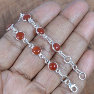 Red Carnelian Sterling Silver Bracelet: Handmade Adjustable Gemstone Jewelry