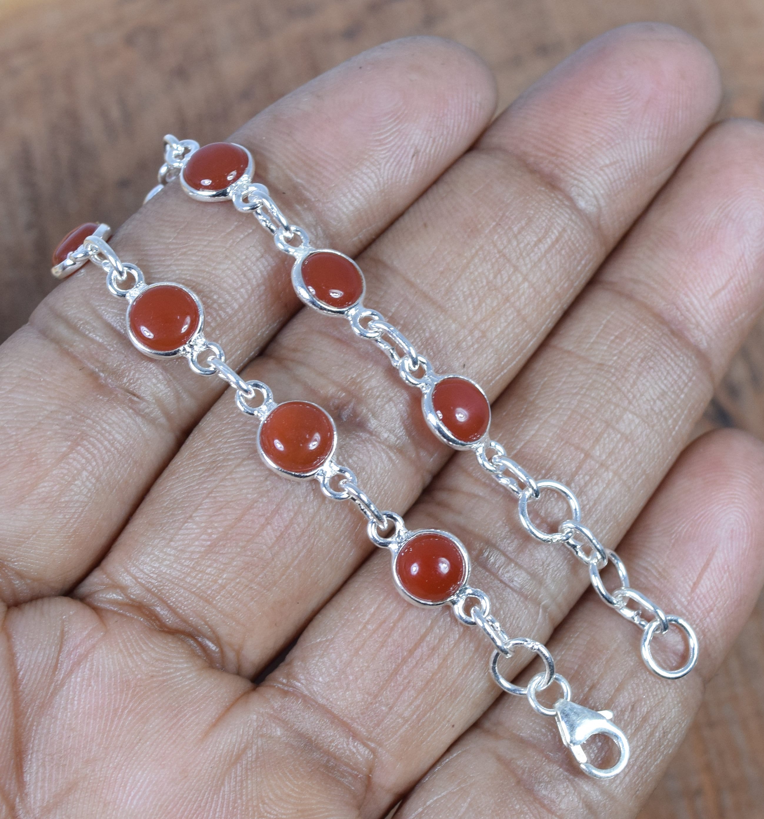 Red Carnelian Sterling Silver Bracelet: Handmade Adjustable Gemstone Jewelry