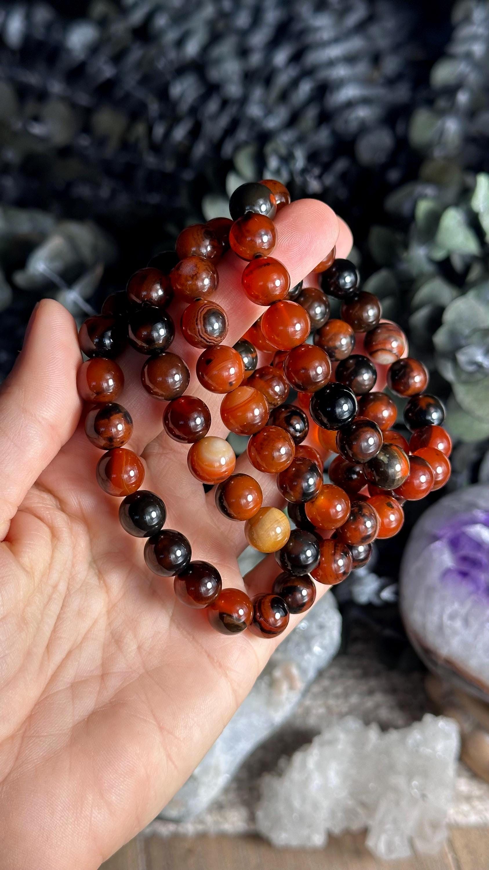 Carnelian Sardonyx Bead Bracelet, 10mm