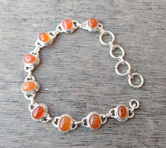 Carnelian Bracelet: Sterling Silver Adjustable Boho Gemstone Jewelry