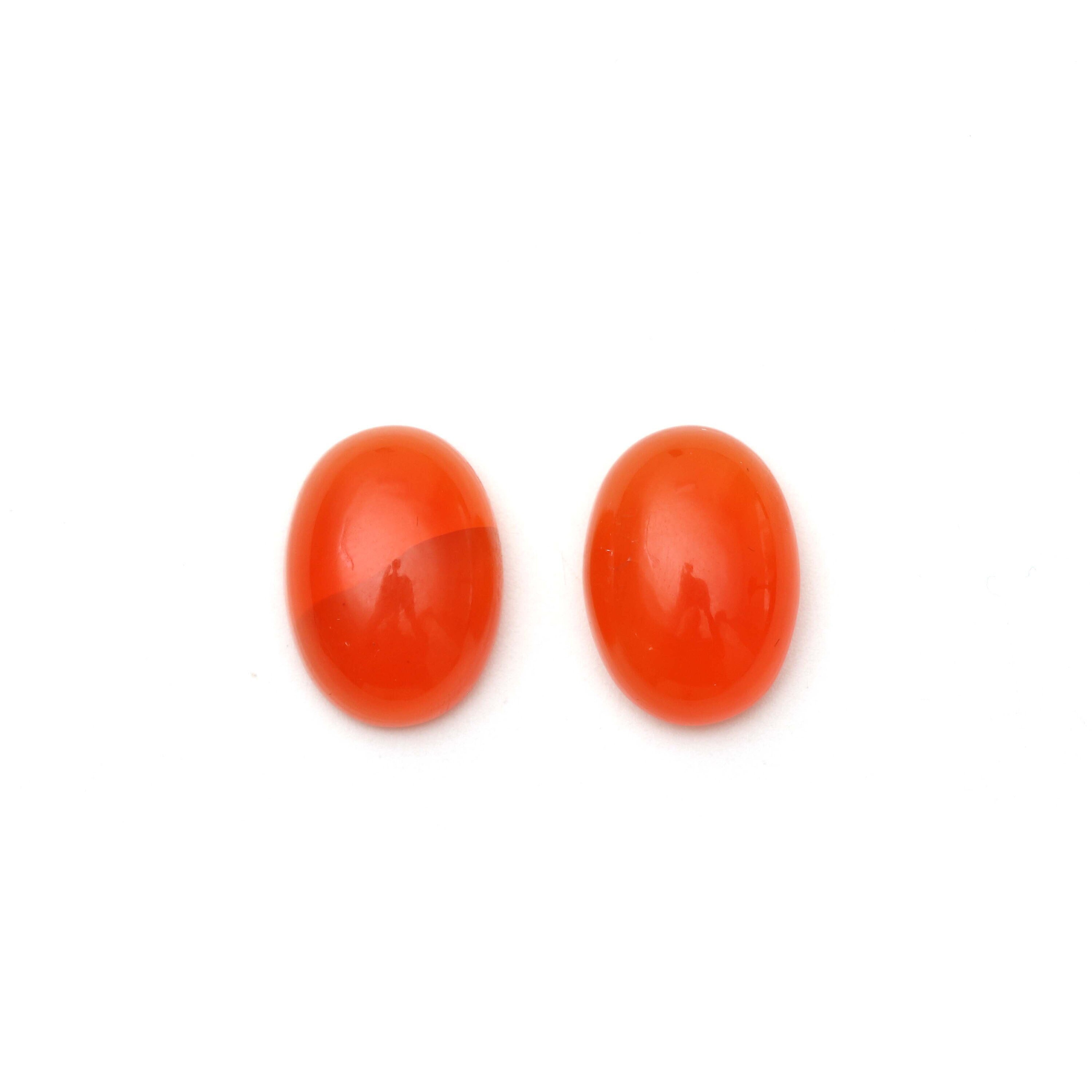 Aaa Quality Natural Carnelian Smooth Oval Cabochon Gemstone | 13x18 Mm | Gemstone Cabochon | Pair ( 2 Pieces )