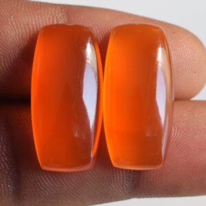 Orange Carnelian Cabochon Pair, Polished Rectangle Gemstones (7X14 To 12X36 MM)