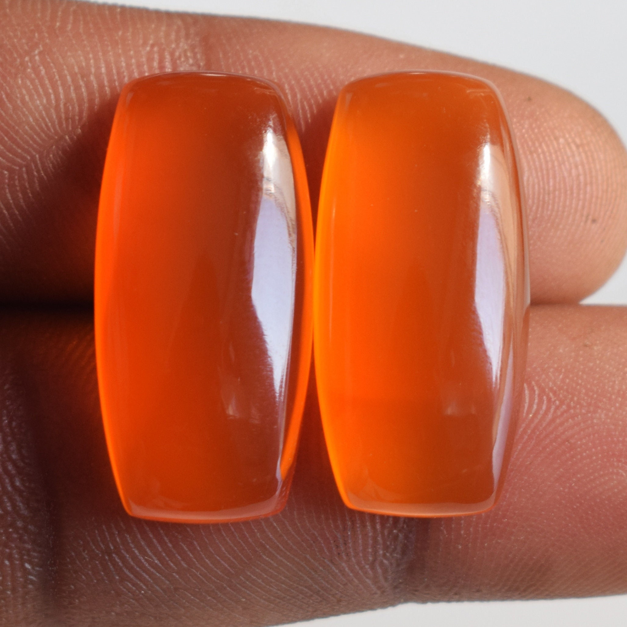 Orange Carnelian Cabochon Pair, Polished Rectangle Gemstones (7x14 To 12x36 Mm)