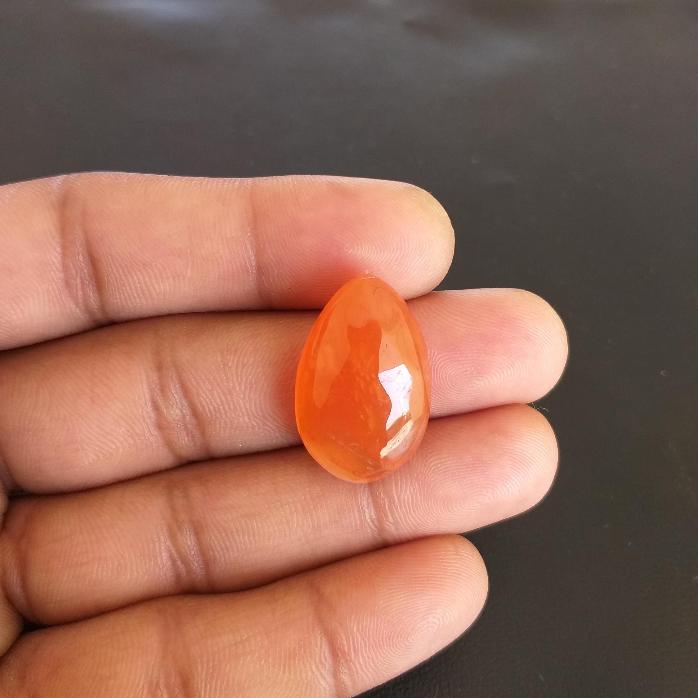 Pear Shape Red Carnelian Cabochon: 25 Carat Gemstone (25x17x9 Mm