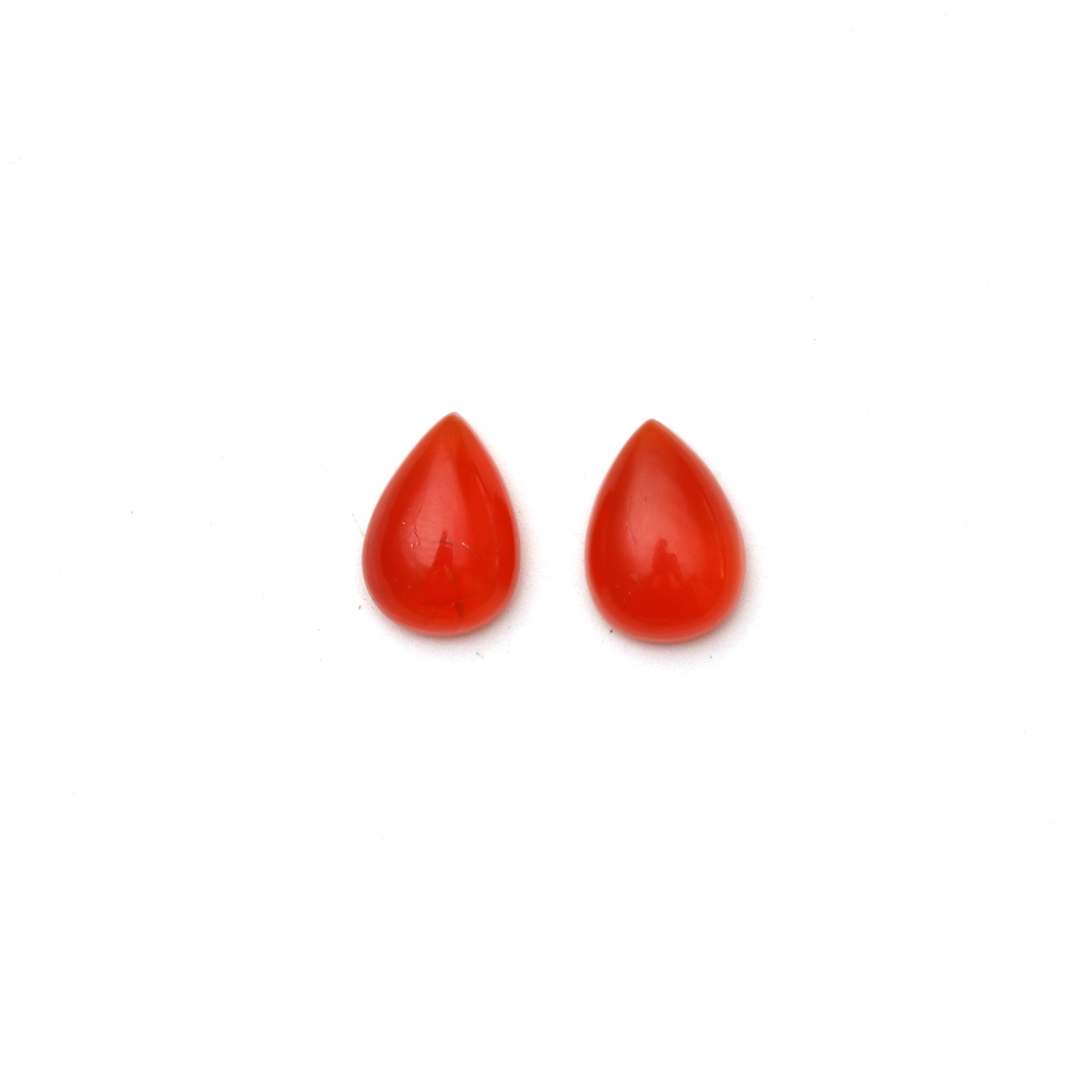 Carnelian Smooth Pear Cabochon Loose Gemstone, 10x14 Mm, Carnelian Jewelry Making Gemstone, Pair ( 2 Pieces )