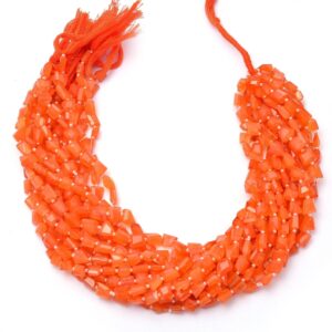 Aaa+ Carnelian Gemstone 6mm-8mm Step Cut Nuggets Beads | 14inch Strand | Natural Carnelian Semi Precious Gemstone Tumbled Beads For Jewelry