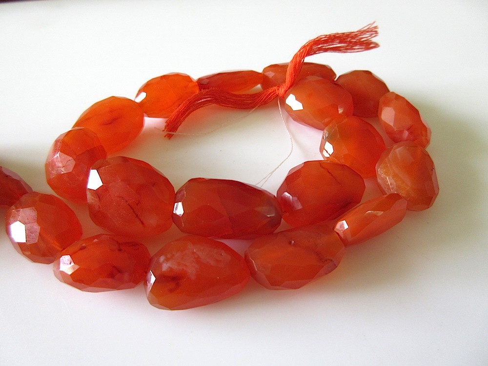 Faceted Carnelian Tumbles Beads, Carnelian Gemstone Beads Nuggets, 15mm To 18mm Approx, 13 Inch Strand, Gds538