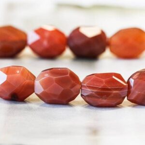 L/ Carnelian 15-16mm Faceted Nugget Beads 16" Strand Size Varies Enhanced Gemstone For Jewelry Making