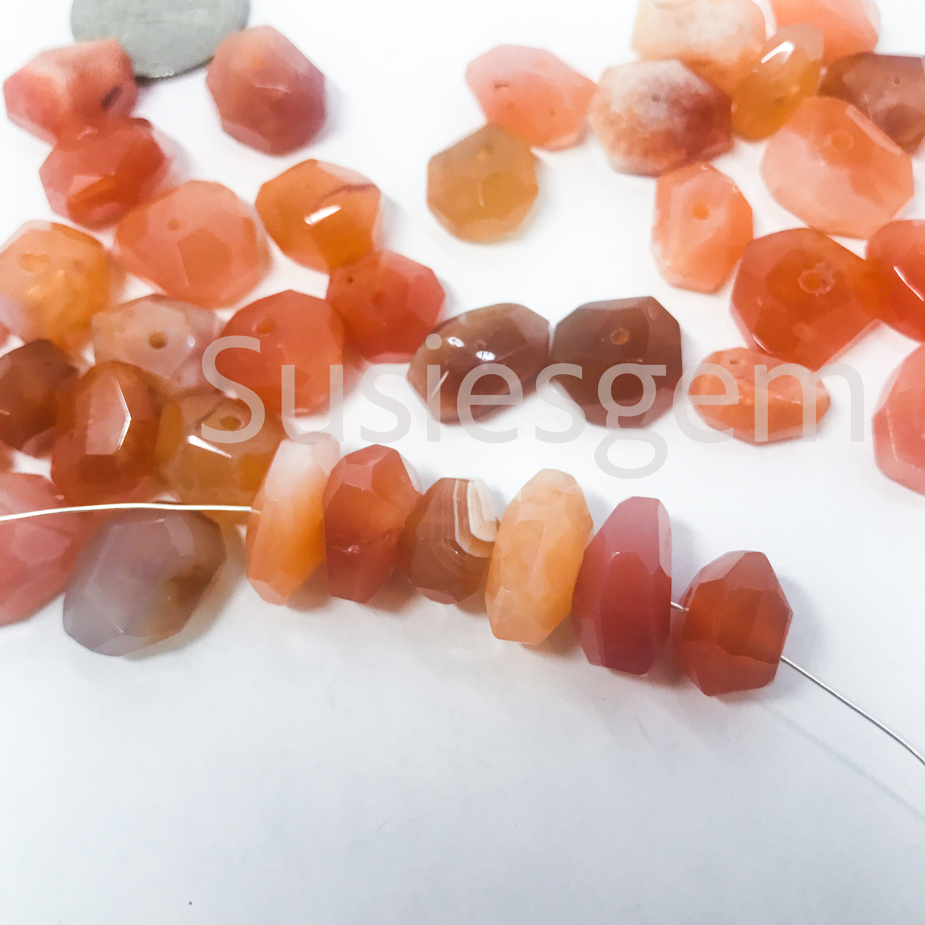 Natural Carnelian Faceted Nugget Beads 10mm-14mm. Orange Gemstone Beads. Eight Pieces
