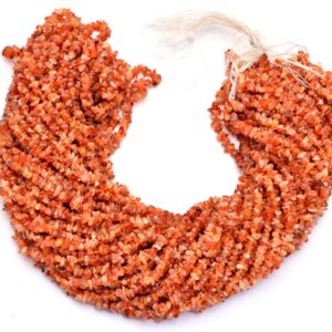Natural Orange Carnelian Gemstone Uncut Chips 4mm-5mm Beads | 34inch Strand | Semi Precious Gemstone Smooth Nugget | Jewelry Making Supplies