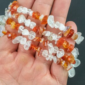 Quartz and Carnelian Chip Bracelet Stretchy String Bracelet Natural Gemstone Crystal Bracelets Pre-charged Handmade Jewelry Bracelet