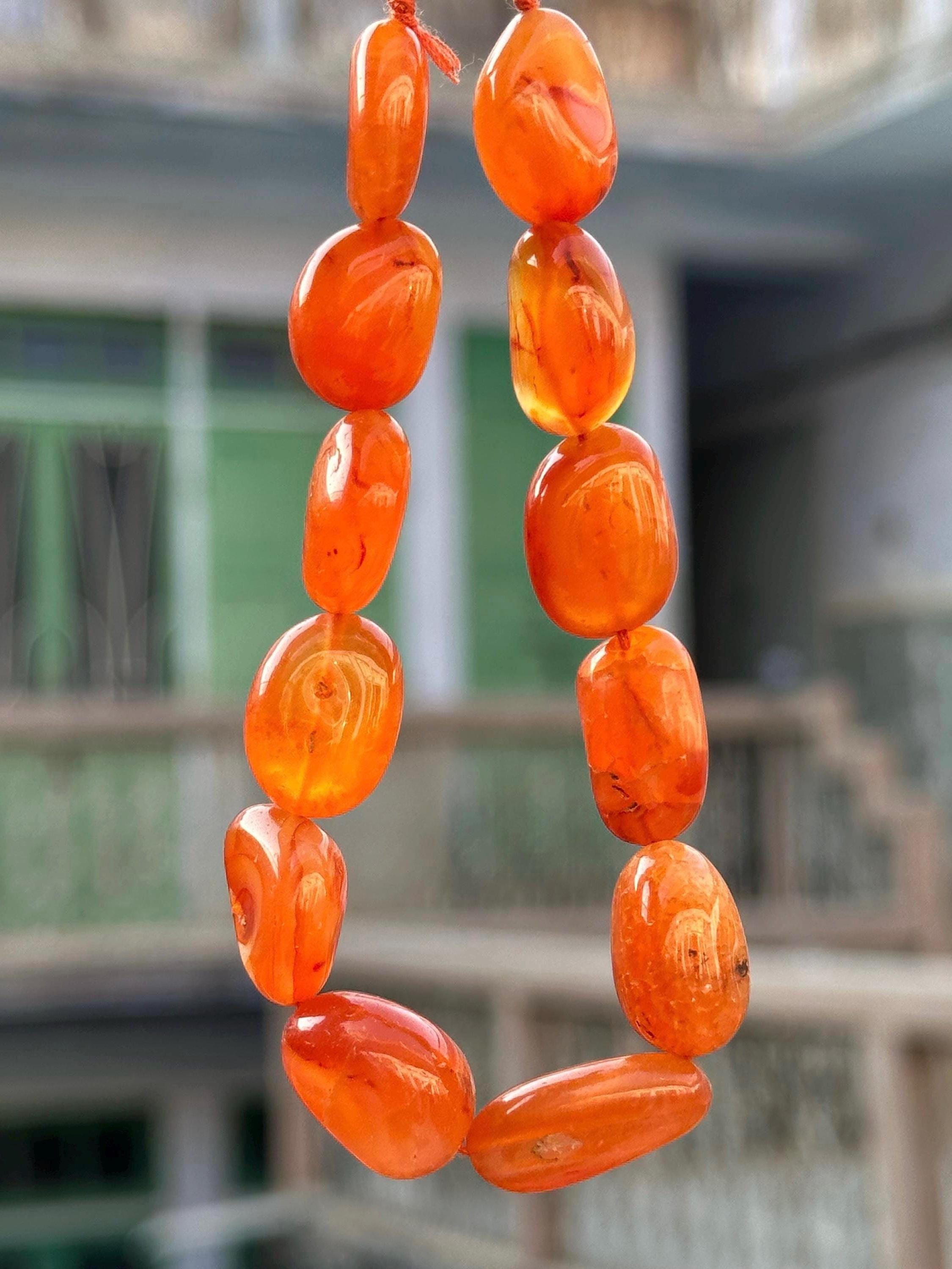 Carnelian Tumble Beads: 12x11 To 20x14mm, Orange Gemstone Nuggets, 8" Strand, 12pcs Approx