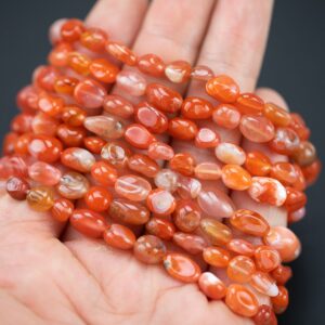 Carnelian Tumbled Gemstone Bracelet Carnelian Bracelet Stretchy String Oval Bracelet Natural Gemstone Bracelets - Gemstone Nugget Bracelets