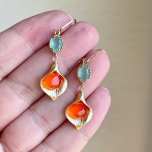 Carnelian Earrings, Aqua Chalcedony Drop Earrings, Calla Lily Earrings, Turquoise and Coral Earrings, Orange Flower Earrings, Gift for her
