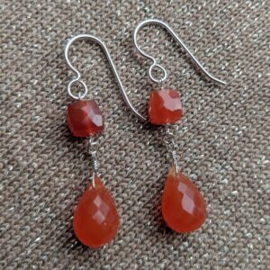 Carnelian Briolette Dangle Earrings 925 Sterling Silver, Orange Earrings, Briolette Earrings, Gemstone Earrings, Handmade By Ashanti