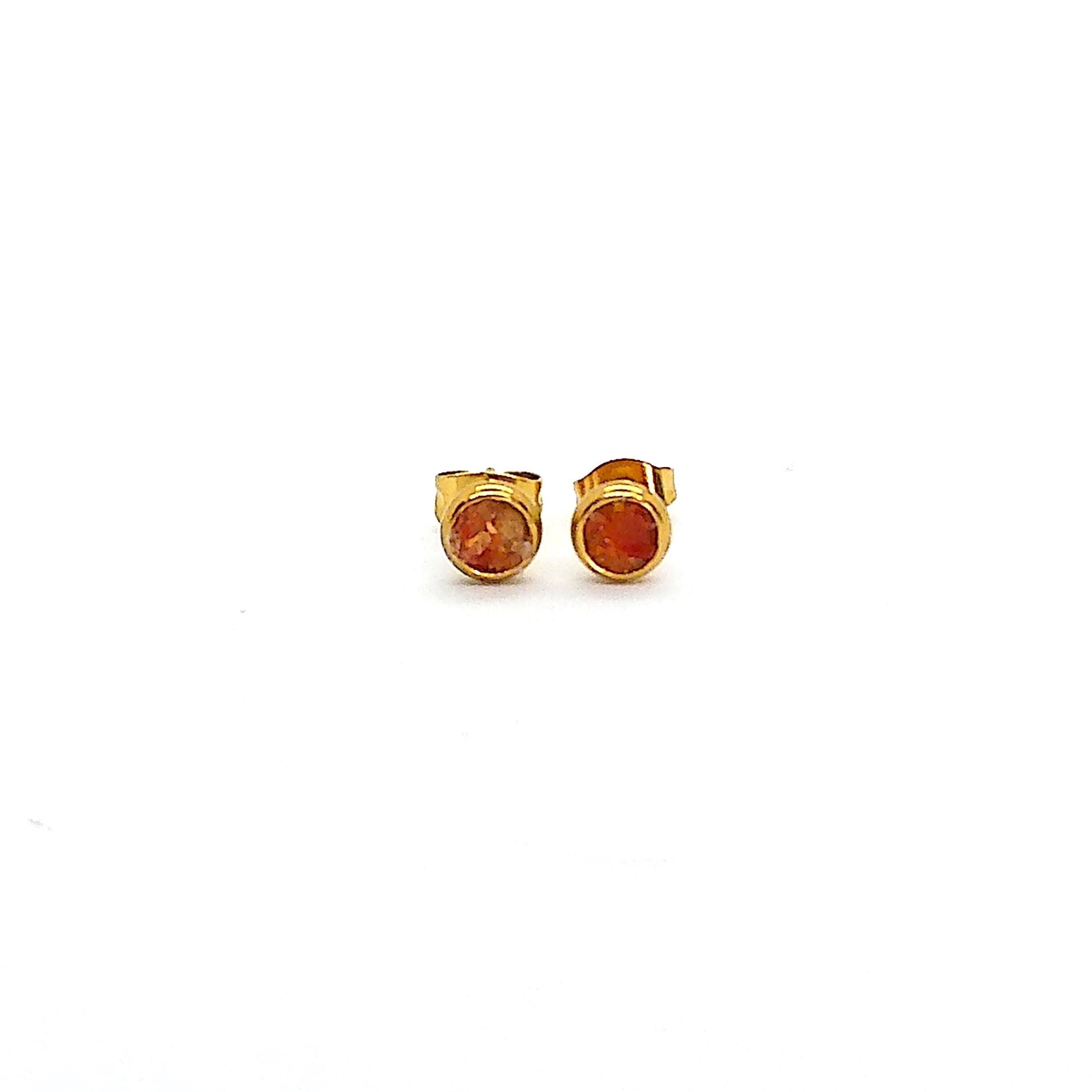 Crushed Orange Carnelian 4mm Stone Gold Plated Stud Earrings