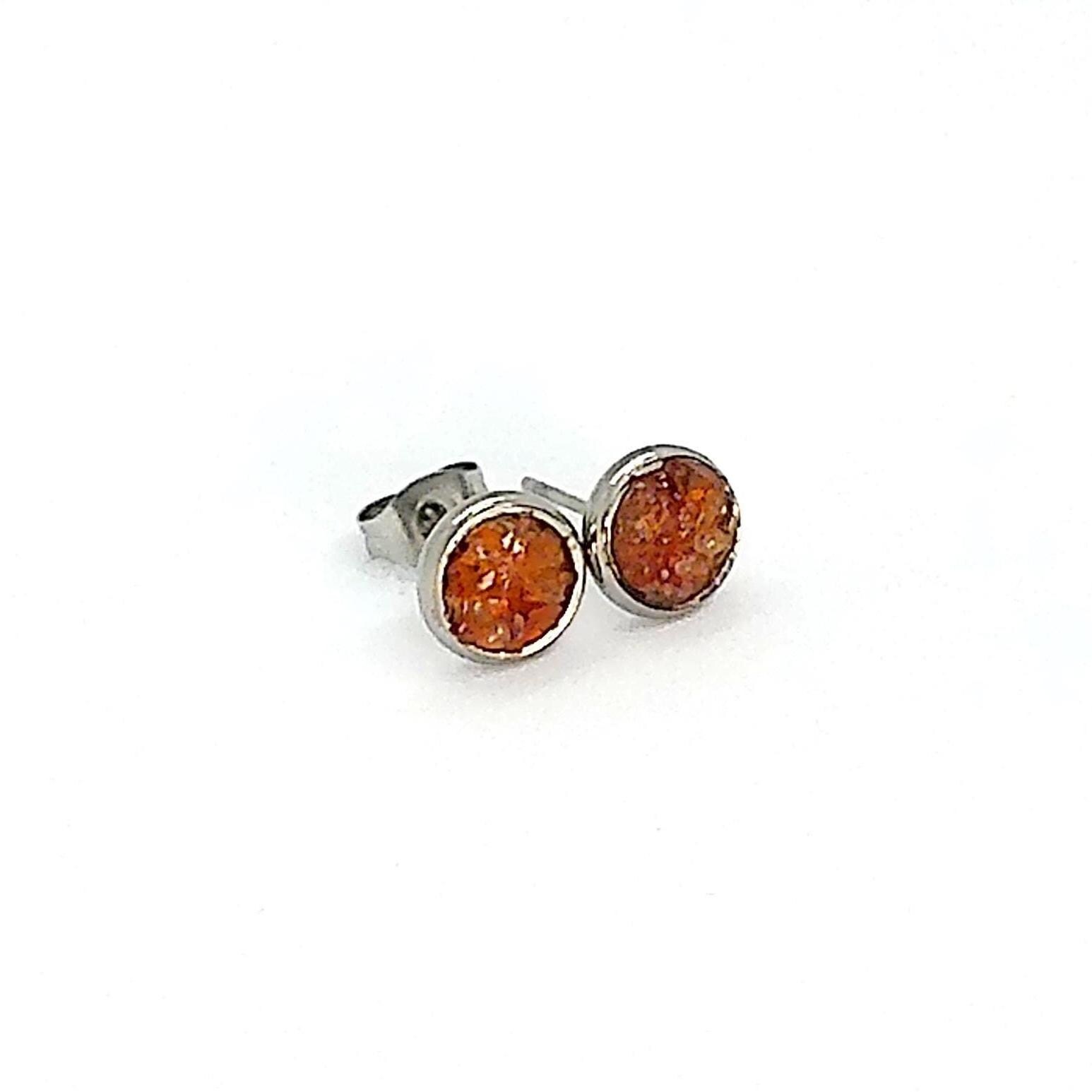 Crushed Orange Carnelian 6mm Stone Stainless Steel Stud Earrings