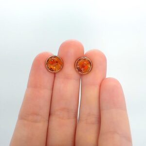 Crushed Orange Carnelian 8mm Stone Rose Gold Plated Stud Earrings