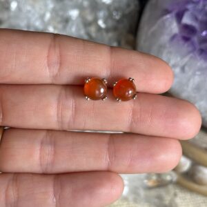 Carnelian Crystal Stud Earrings, .925 Silver, Sterling Post Earring,