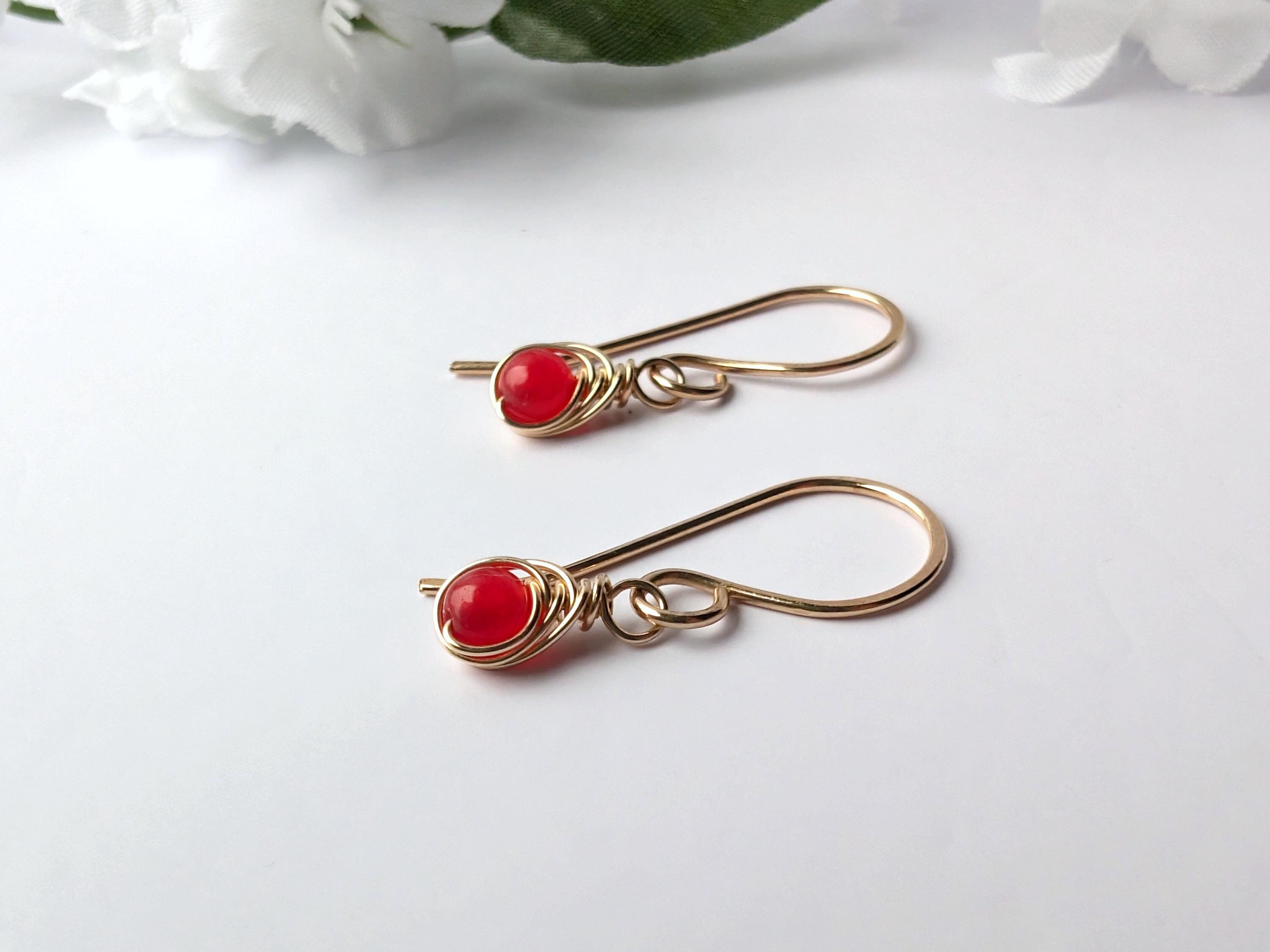 Carnelian Dainty Wire Wrapped Earrings, Sterling Silver Or 14k Gold Filled Carnelian Dainty Wire Wrapped Earrings, Sterling Silver Or 14k Gold Filled