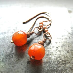 Faceted Carnelian Gemstone Copper Earrings Jewelry Handmade In Usa