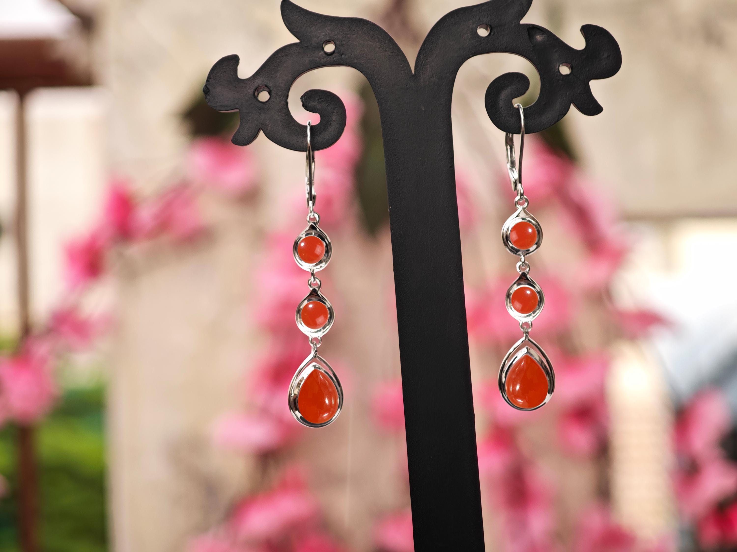 Carnelian Gemstone Earrings For Women 925 Sterling Silver Multi Gemstone Earrings Unique Dangle Drop Bridal Earrings Vintage Style Earrings