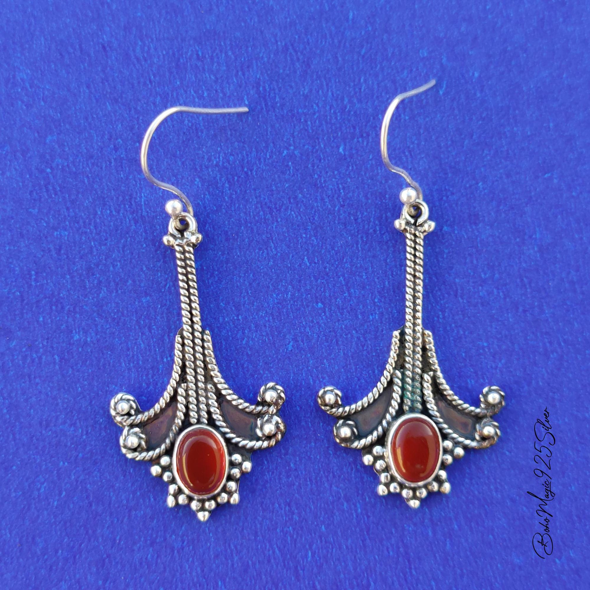 Handmade Carnelian 925 Sterling Silver Dangle Earrings Handmade Carnelian 925 Sterling Silver Dangle Earrings