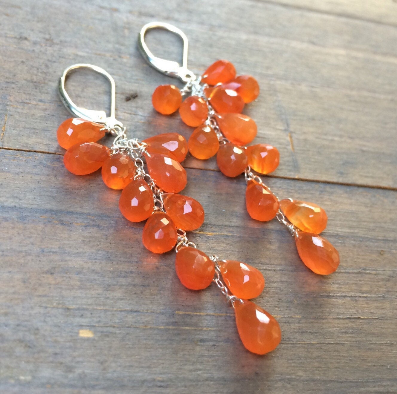 Handmade Carnelian Cascade Earrings: Sterling Silver Dangle Earrings