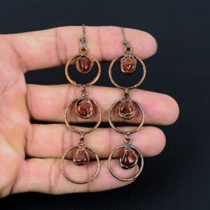 Handmade Electroformed Copper Carnelian Earrings: Designer Gemstone Jewelry