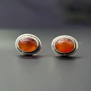 Handmade Oval Carnelian Stud Earrings: 925 Sterling Silver