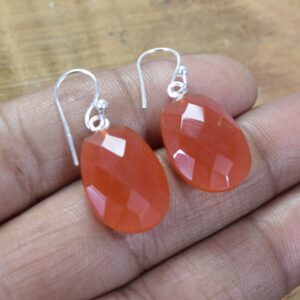 Handmade Red Carnelian Sterling Silver Hook Earrings: August Birthstone
