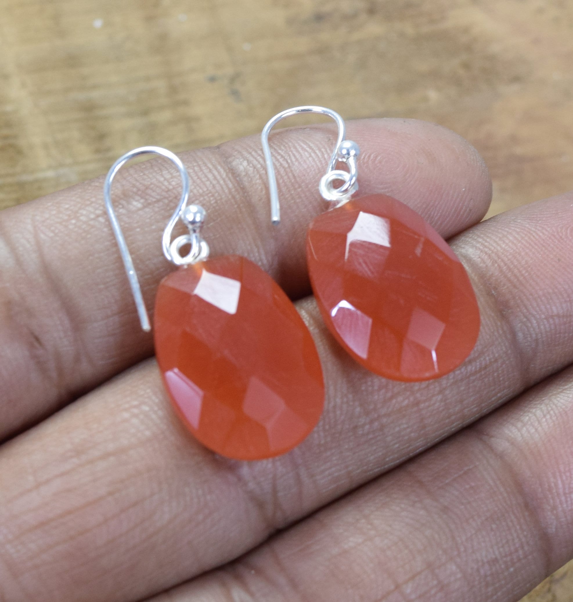 Handmade Red Carnelian Sterling Silver Hook Earrings: August Birthstone