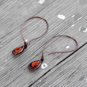 Copper Wire Wrapped Hydro Carnelian Dangle Earrings – Orange Gemstone Drop Jewelry