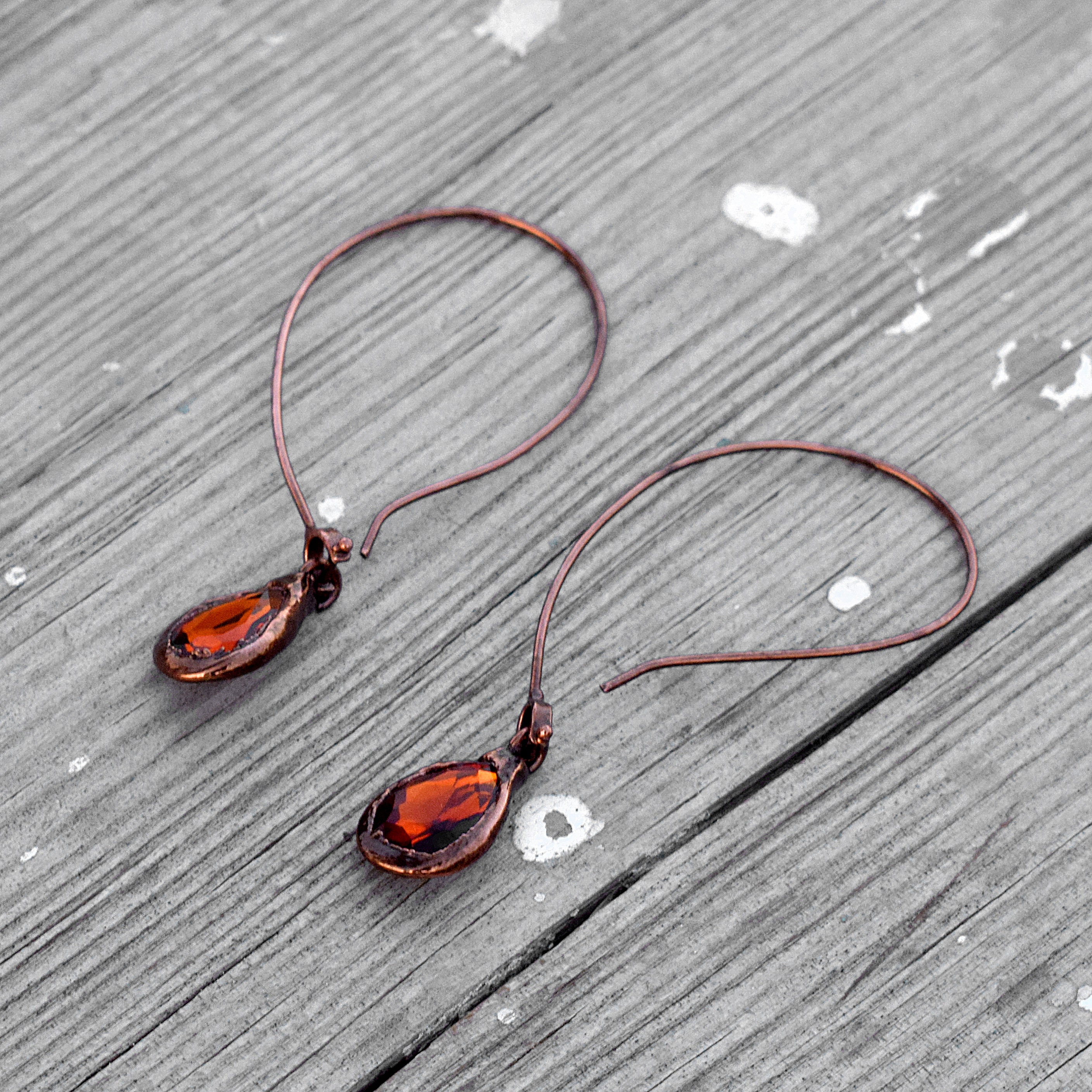 Copper Wire Wrapped Hydro Carnelian Dangle Earrings – Orange Gemstone Drop Jewelry