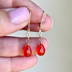 Carnelian Earrings, July Birthstone, Bright Orange Teardrop Dangle Earrings, Minimalist Small Carnelian Drop Earrings, Bright Gift for women