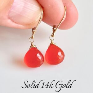 Carnelian Earrings, July Birthstone, Solid 14k Gold Jewelry, Simple Orange Teardrop Gold Earrings, Elegant Gift for her, Mother's Day Gift