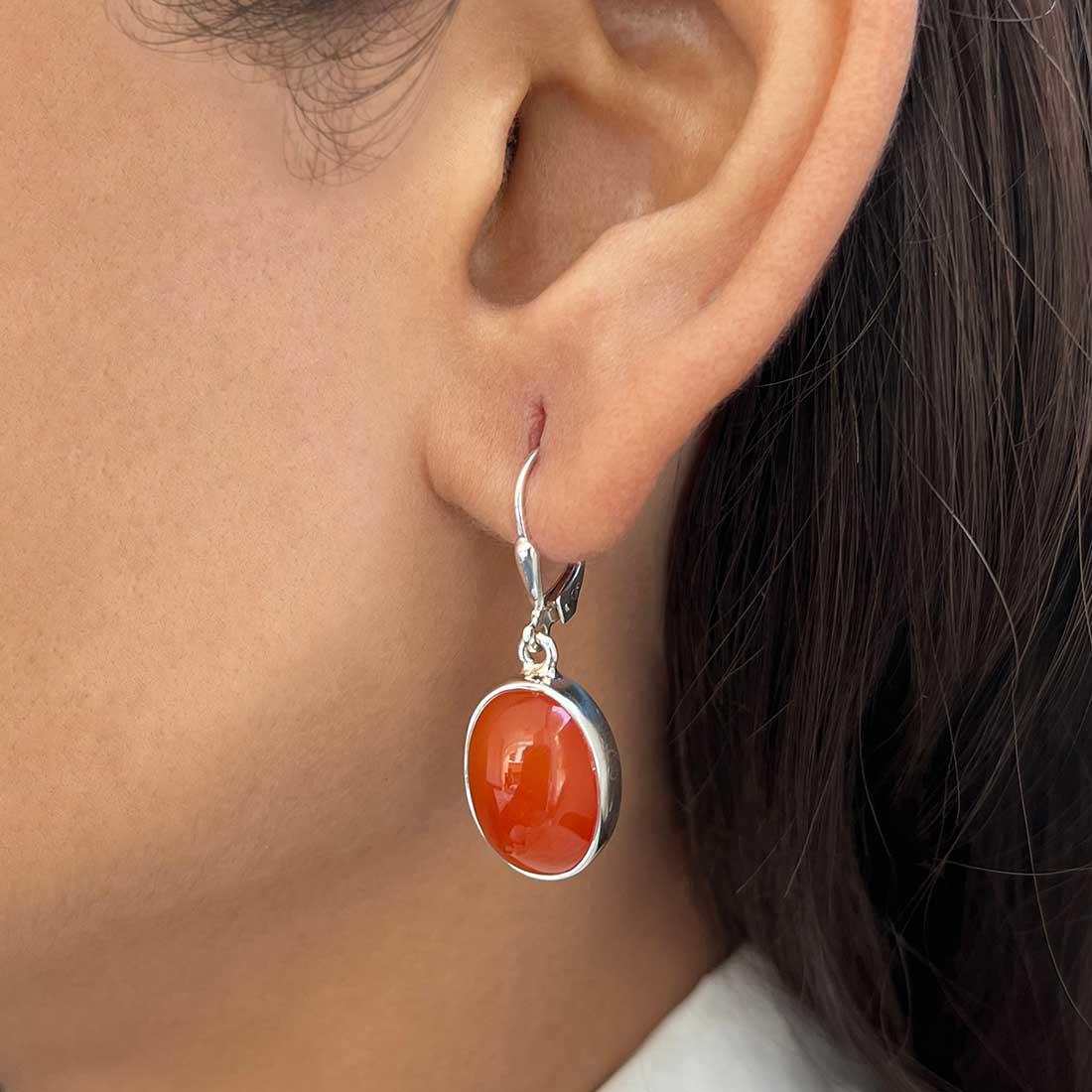 Carnelian Leverback Earring / 925 Sterling Silver / Healing Gemstone / Gifts For Her / Oval Cab / Carnelian Statement Earring Crl-e-9.