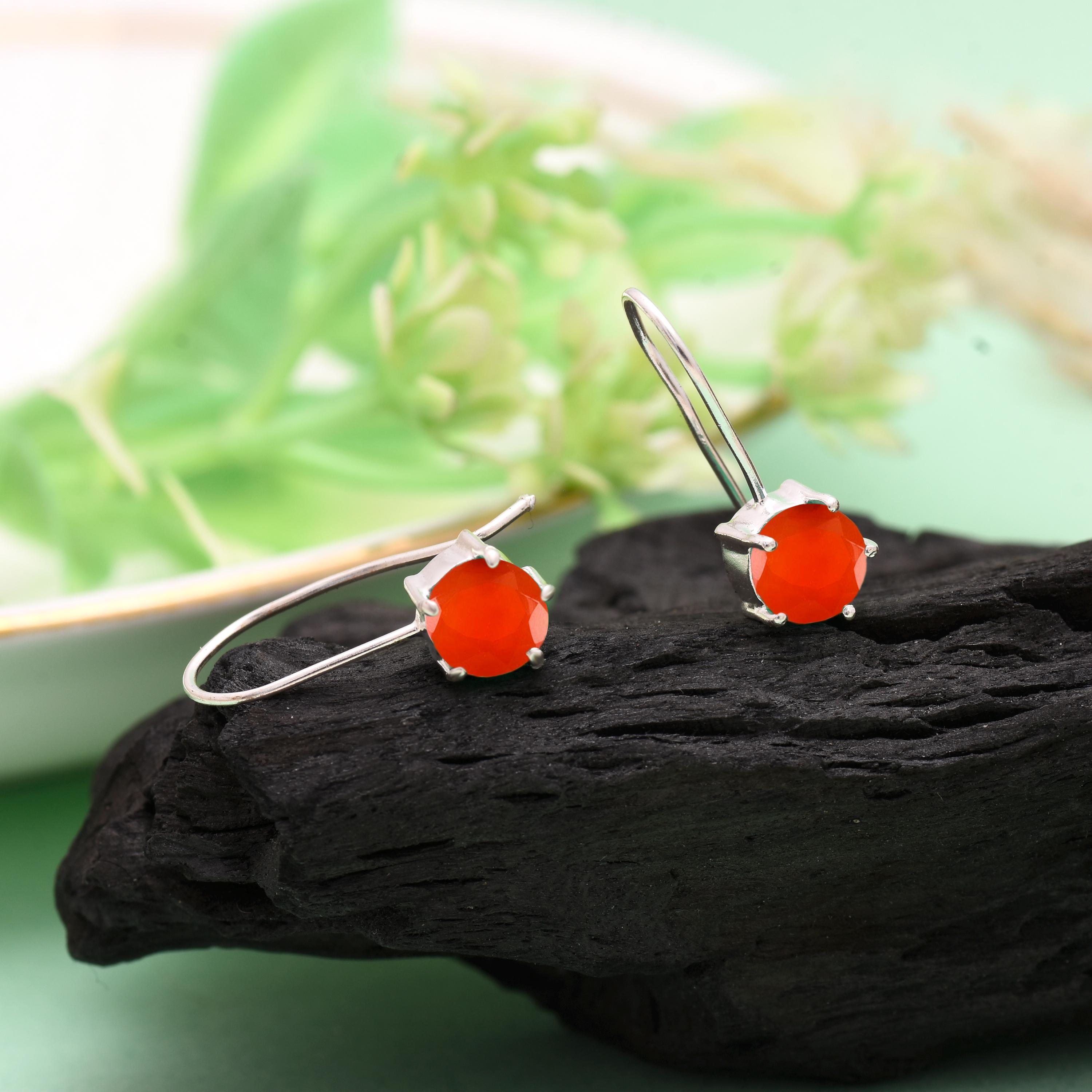 Minimalist Carnelian Earrings: 925 Sterling Silver, Handmade