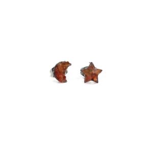 Moon & Star Orange Carnelian Hypoallergenic Stainless Steel Stud Earrings Crushed Stone