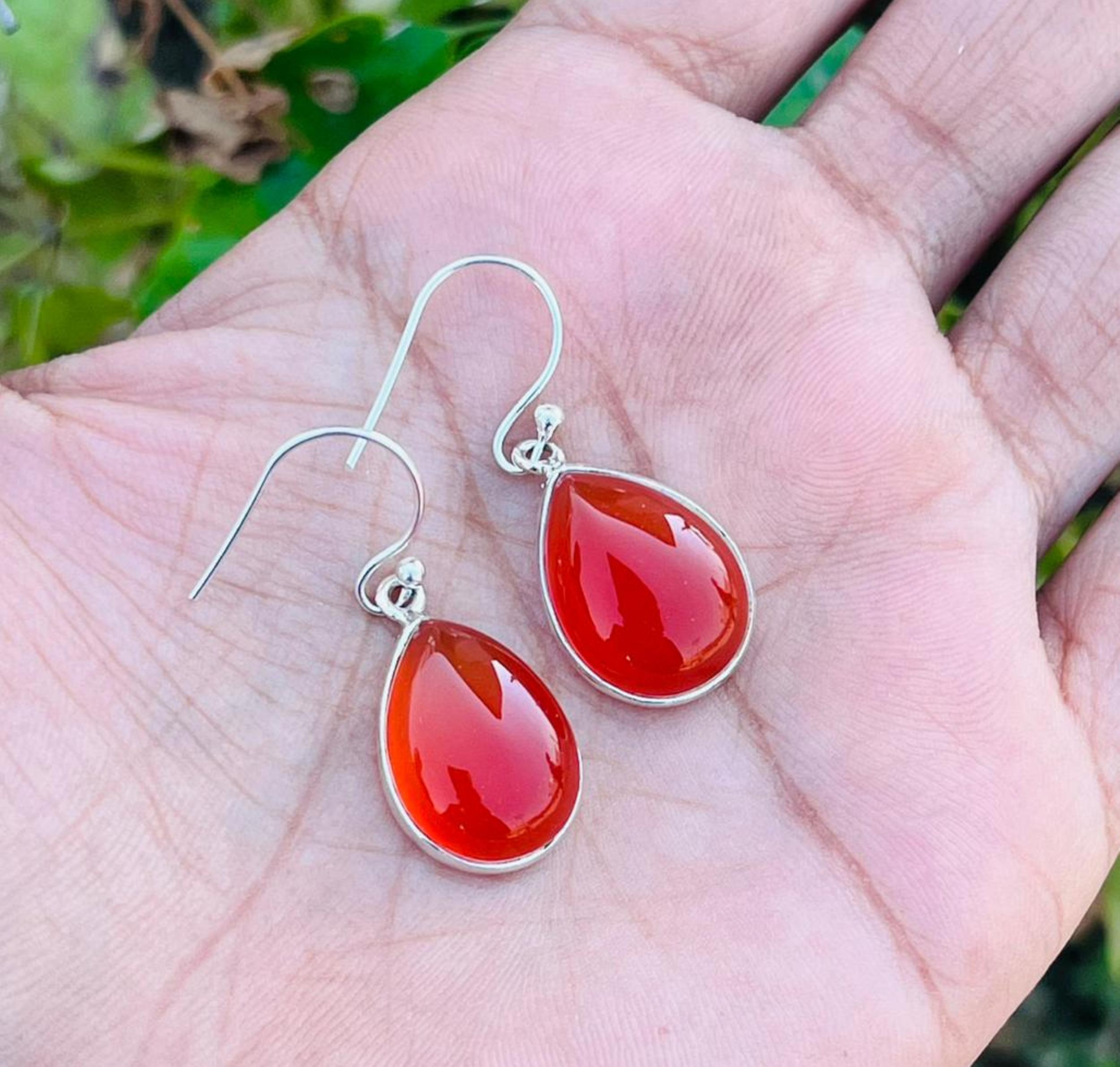 Natural Carnelian Earrings, 925 Sterling Silver, Women Earrings, Wedding Jewelry