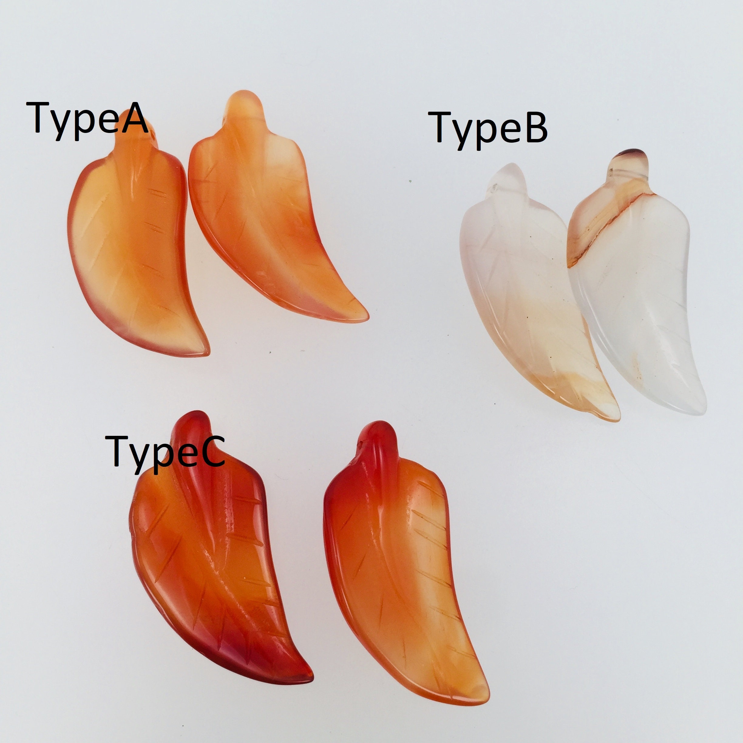Natural Carnelian Hand Carved Leaf Beads. Genuine Gemstone Pendant Beads. Earrings Making One Pair