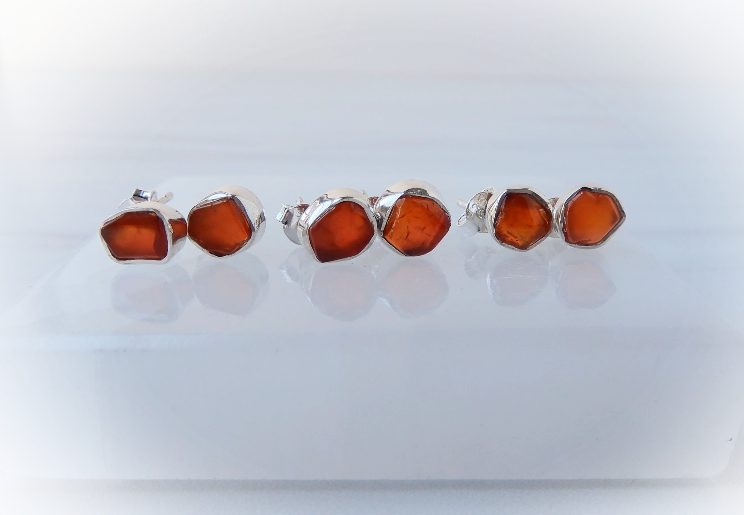 Raw Carnelian Gemstone Earrings Sterling Silver • Carnelian Crystal Earrings • Rough Stud Earrings • Carnelian Jewelry • Healing Gemstone