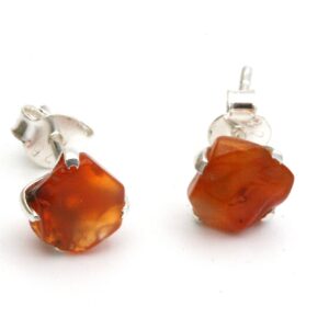 Raw Carnelian Stud Earrings: Sterling Silver Boho Jewelry