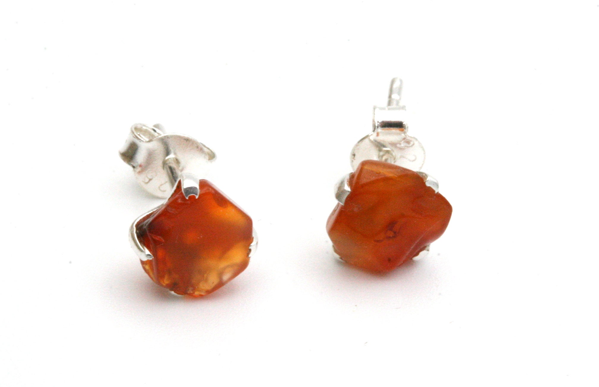 Raw Carnelian Stud Earrings: Sterling Silver Boho Jewelry